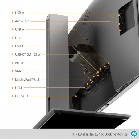 HP EliteDisplay E243d - 60.5 cm (23.8) - 1920 x 1080 pixels - Full HD - LED - 7 ms - Grey - Silver