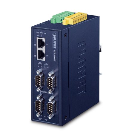 Planet ICS-2400T IP40 Industrial 4-Port RS232-RS422-RS485 Serial Device Server (2 x 10-100TX, -40~75 degrees C, 15KV isolation, 